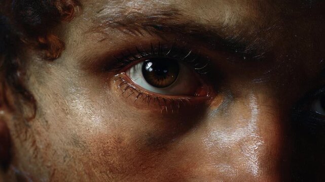 A close-up view of the human eye, displaying intricate details and conveying depth and emotion, The image focuses on a single eye, capturing the essence of observation.