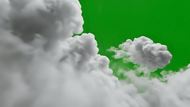 Realistic Smoke Clouds Billowing Over Green Screen Background.