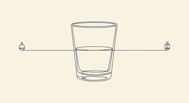 Minimalist Line Art Illustration of a Glass Half Full Representing Optimism and Positive Perspective