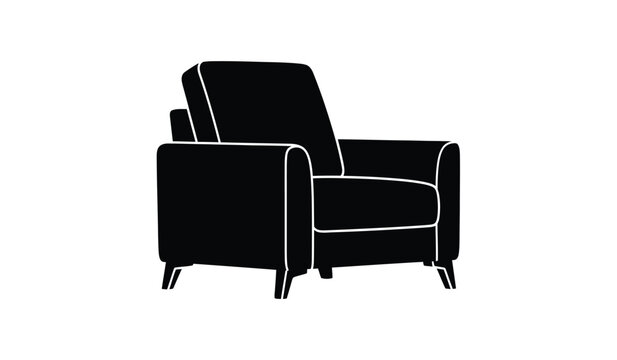 A stark black silhouette of a modern armchair dominates a white background showcasing its clean lines and comfortable design silhouette high quality professional detailed