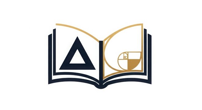 Golden and black open book logo with triangle and phi symbol