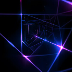Obraz premium A futuristic digital artwork featuring neon lines and geometric shapes in a dark space
