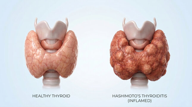 Hashimoto&rsquo;s Thyroiditis Inflamed Thyroid Gland Anatomy Comparison