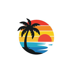 Obraz premium Silhouette of a Palm Tree on a Tropical Beach at Sunset.