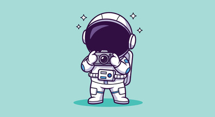 Cute Cartoon Astronaut Character Holding Camera Illustration. © Caroline Studio