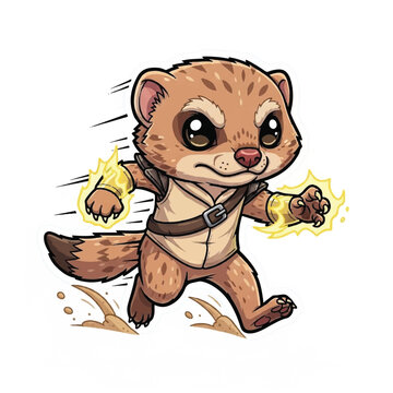 Cartoon ferret in fantasy costume running.