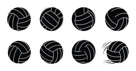 Obraz premium Volleyball Icons Set, Black and White Sport Balls, Graphic Elements for Game Design and Athletic Branding