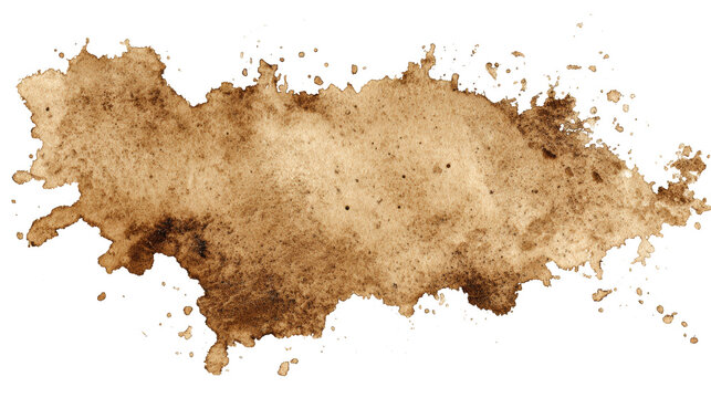 Dirt stain with dry texture and organic edges, isolated on a white background