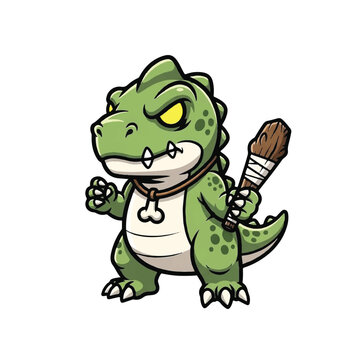Cartoon dinosaur holding paint brush.