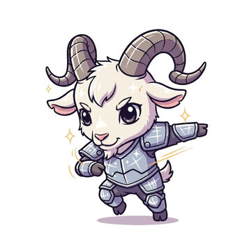 Cartoon Goat Wearing Armor Outfit.