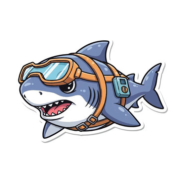 Cartoon shark with scuba gear on.