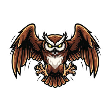 Brown owl with white eyes.