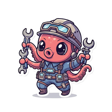 Octopus character wearing a helmet.