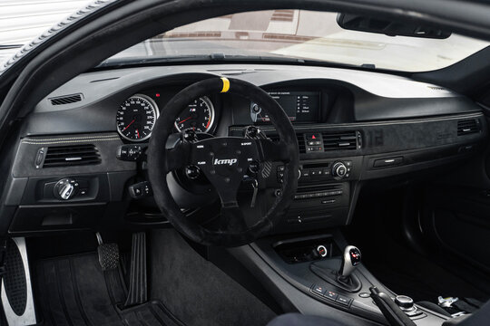 Modified BMW M3 interior and KMP steering wheel, Custom track car cockpit performance upgrades
