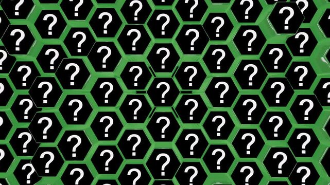Question Marks symbols pattern on green hexagons background