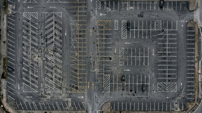 Aerial view of a vast empty parking lot during the day.