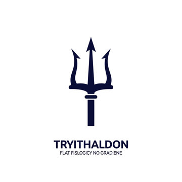 Dark Blue Trident Symbol with Text Below.