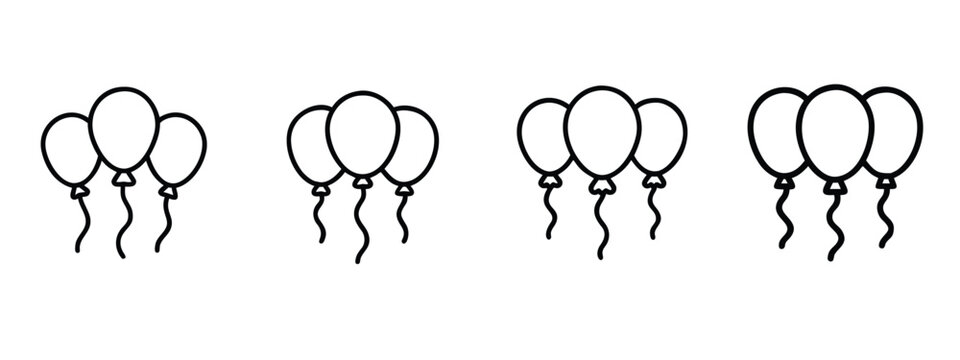 Party balloons web line icons set birthday event decoration celebration ribbon bundle web line icons set & more vector illustration on editable stroke