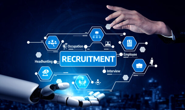 A futuristic concept of recruitment showing a robotic hand and a human hand interacting, symbolizing the evolving relationship between technology and hiring processes. Tessel