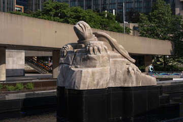 Naklejka premium Turtle Sculpture in Spirit Garden at Nathan Phillips Square - Toronto, Ontario, Canada