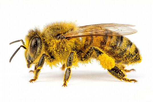 honey bee covered in yellow pollen