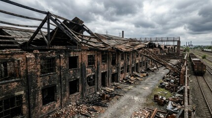 Fototapeta premium Devastated Building Ruins - A Scene of Destruction and Decay.