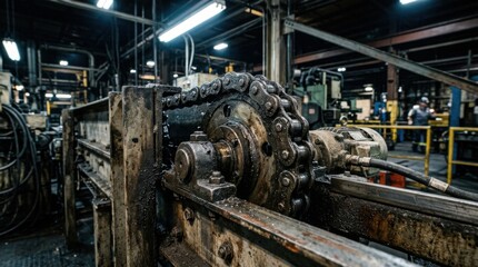 Fototapeta premium Industrial machinery in a factory setting, detailed view.