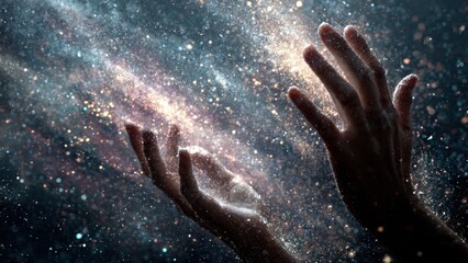 Fototapeta premium Human Hands Reaching Toward Milky Way Galaxy