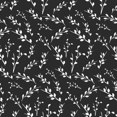 Naklejka premium A beautiful and elegant seamless floral pattern features delicate white branches with small leaves or buds.