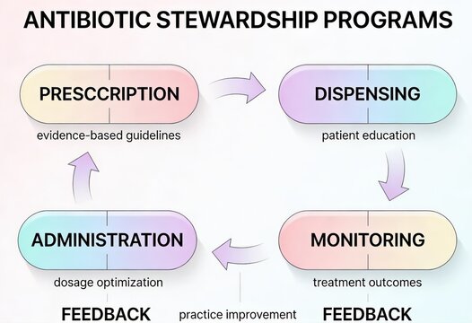 Antibiotic Stewardship Programs Framework Illustrating Prescription Dispensing Administration and Monitoring Processes Enhanced by Patient Feedback for Optimal Healthcare Outcomes
