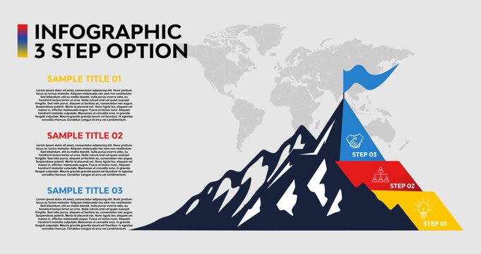 Vector with mountain shape infographic 3 option step visual template for presentation or business report. infographic 3 option. vector illustration.
