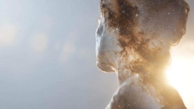 Abstract statue profile reveals texture and form against soft background