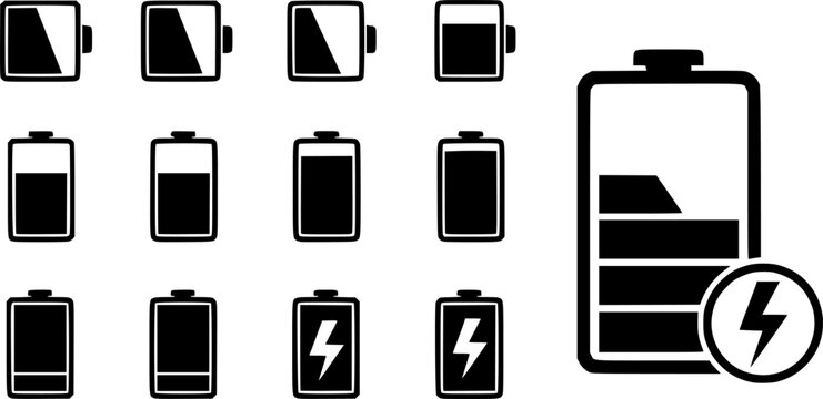 Battery icon set vector. battery charging symbol, battery charge level vector
