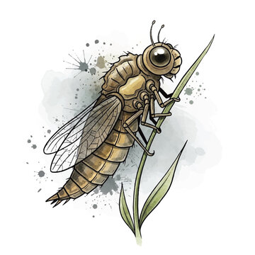 Detailed illustration of a mayfly insect.