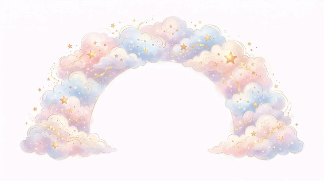 Half circle cloud frame, soft watercolor sky border element