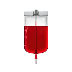 Obraz premium Medical iv drip bag filled with red isolated on white background, for hospital transfusion, and healthcare use