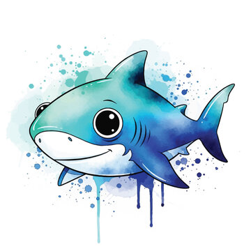 Smiling Cartoon Shark with Big Eyes.