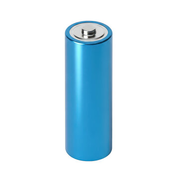 A cylindrical blue battery with a smooth surface and metallic cap