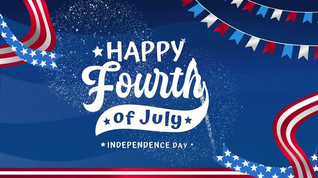 4th july banner declaring happy independence day. Perfect for usa holiday celebrations, social media footage, and event promotions.