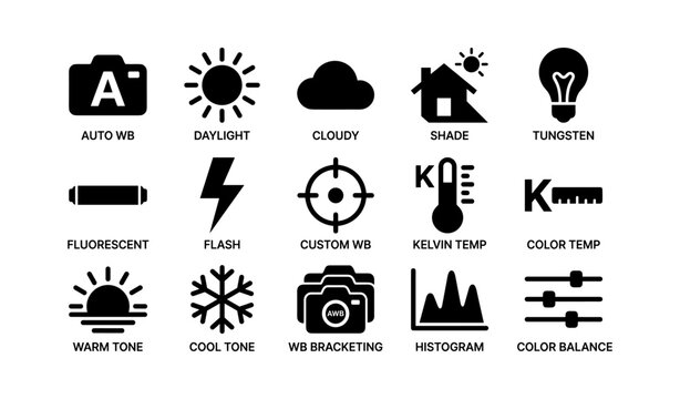 White balance and color temperature icons in grid layout