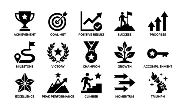 Achievement and success icons displayed in a labeled grid