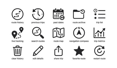 Obraz premium Route icons showing trip history and navigation on white background
