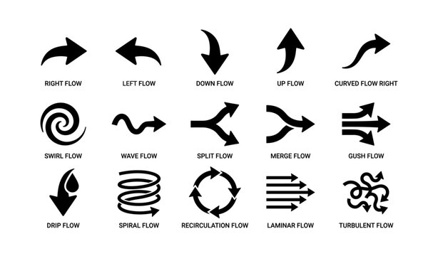 Arrow flow icons showing various directions on white background