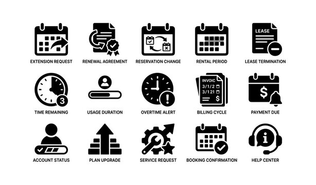 Rental and account icons showing reservation and billing functions