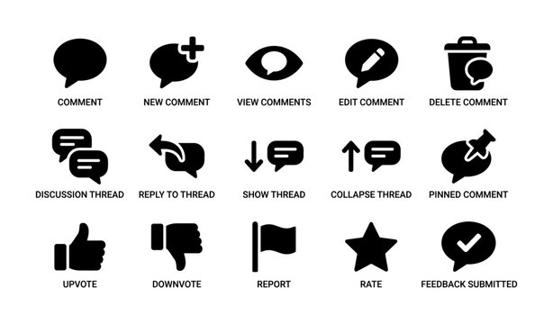 Comment and interaction icons arranged in grid on white background