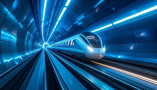 Sleek Hyperloop Train Accelerating Through Blue LED Tunnel &mdash; Future Transit