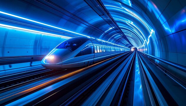High-Speed Hyperloop Pod Racing Through Illuminated Blue Tunnel &mdash; Mobility