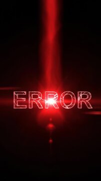 Glitching Red Error Message on Black Background with Lens Flares and Light Streaks - Digital Glitch Effect