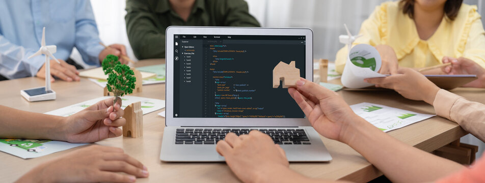 Software development programming on computer screen for brisk application and program coding