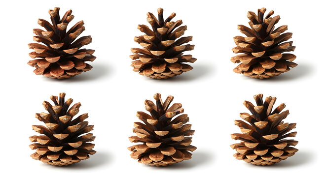 Six pinecones isolated on transparent background a natural arrangement